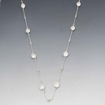 Long Sterling Silver Pebbles Station Necklace