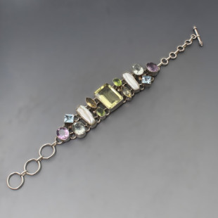 Multi Gem Silver and Pearl Bracelet