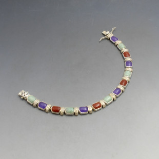 Multi Jade and Silver Bracelet