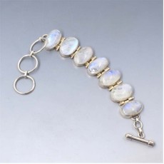 Blue Moonstone Ovals and Silver Bracelet