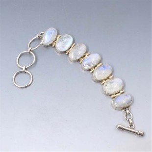 Blue Moonstone Ovals and Silver Bracelet