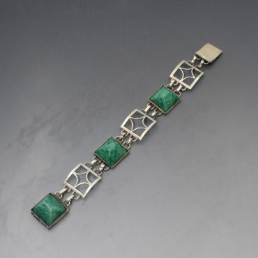 Jade and Silver Art Deco Style Bracelet