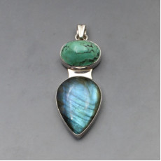 Labradorite, Turquoise and Silver Pendant