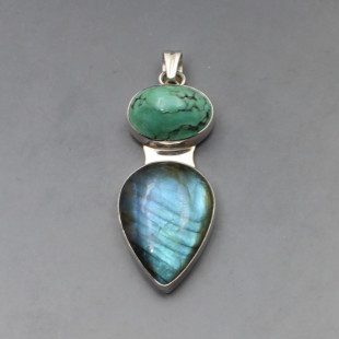 Labradorite, Turquoise and Silver Pendant