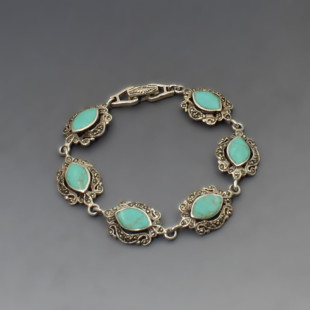 Vintage Silver, Turquoise, and Marcasite Bracelet