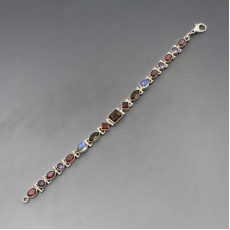 Multi Gemstone Silver Link Bracelet