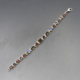 Multi Gemstone Silver Link Bracelet