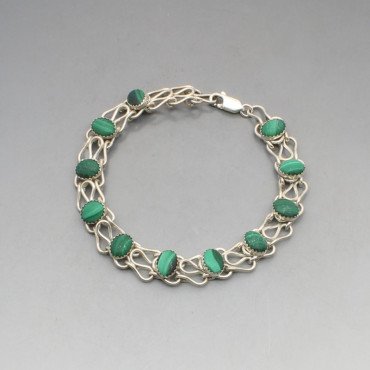 Malachite Ovals and Silver Bracelet