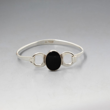 Ne From Denmark Onyx Silver Bangle