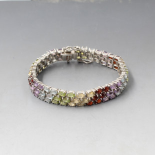 Multi Gemstone Sterling Silver Bracelet