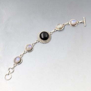 Moonstone Onyx and Silver Bracelet