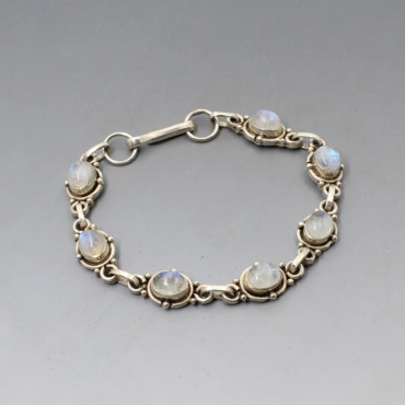 Blue Moonstone Ovals and Silver Bracelet
