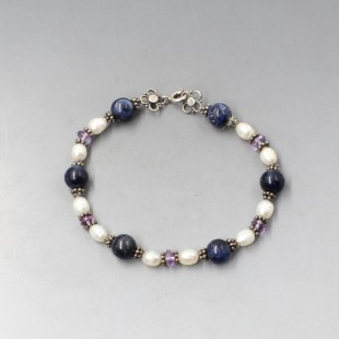 Lapis Lazuli, Pearl, and Silver Bracelet