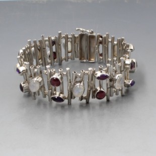 Vintage Modernist Silver Multi Gem Bracelet