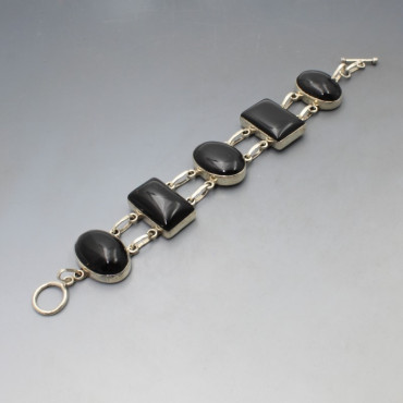 Chunky Black Onyx and Sterling Silver Bracelet