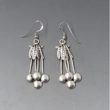 Large Silver Leaf and Berries Earrings