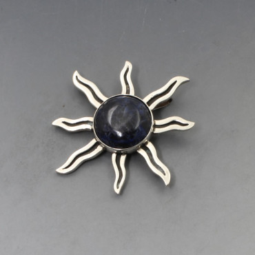 Mexico Sodalite and Silver Sun Brooch