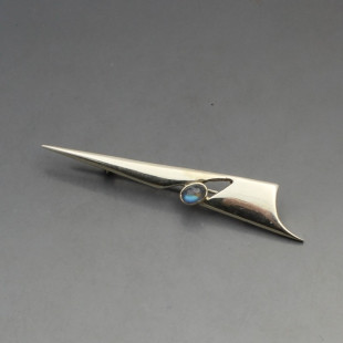 Designer Labradorite and and Sterling Silver Modernist Brooch