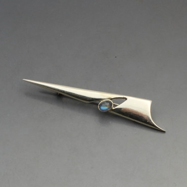 Designer Labradorite and and Sterling Silver Modernist Brooch