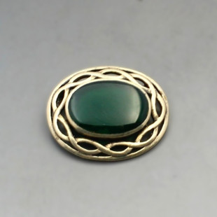 Green Agate Silver Oval Brooch