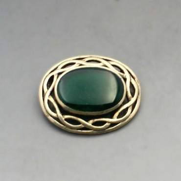 Green Agate Silver Oval Brooch