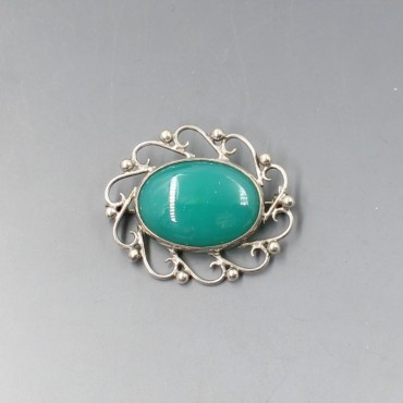 Green Agate Silver Brooch