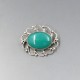 Vintage Green Agate Silver Brooch