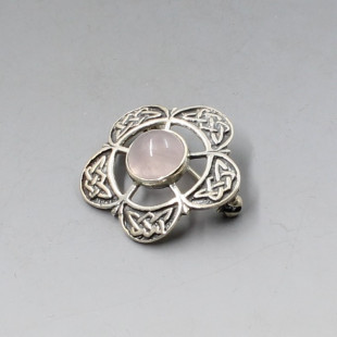 Rose Quartz Silver Celtic Brooch