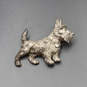 Vintage Large Silver Dog Brooch 