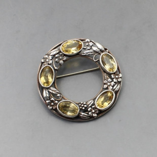 Bernard Instone Style Citrine and Silver Brooch 