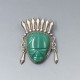 Vintage Mexico Jade and Silver Warrior Mask Brooch