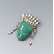 Mexico Jade and Silver Warrior Mask Brooch