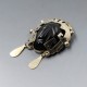 Mexico Onyx and Silver Warrior Mask Brooch