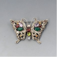Silver and Crystal Butterfly Brooch