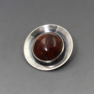 NE FROM Amber Silver Disc Brooch