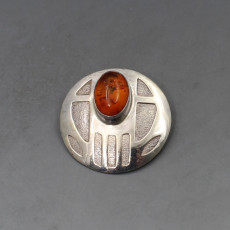 Amber and Silver Brooch or Pendant