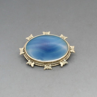 Blue Agate and Silver Brooch