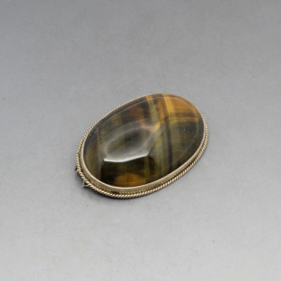 Oval Tigers Eye and Silver Brooch or Pendant