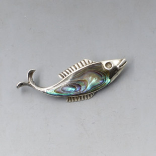 Silver and Abelone Shell Fish Brooch