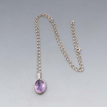 Amethyst Oval Silver Pendant Necklace