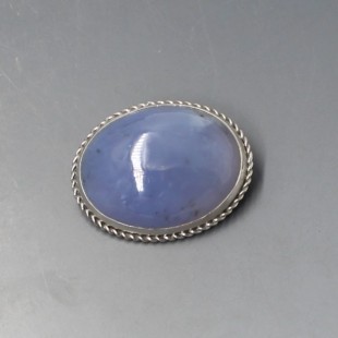 Oval Blue Chalcedony Silver Brooch