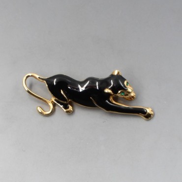 Black Enamel Panther Brooch