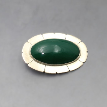 Green Agate Silver Mexico Brooch
