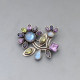 Silver Multi Gem Flower Brooch
