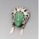 Mexico Jade and Silver Warrior Mask Brooch