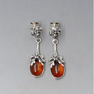 Art Nouveau Style Amber Silver Earrings