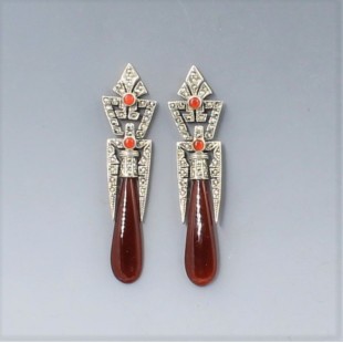 Art Deco Carnelian Silver Earrings