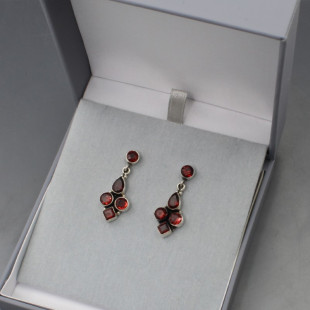 Garnet and Sterling Silver Drop Earrings