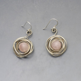 Rose Quartz and Silver Swirl Earrings