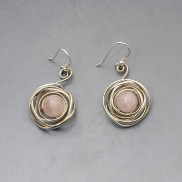 Rose Quartz and Silver Swirl Earrings